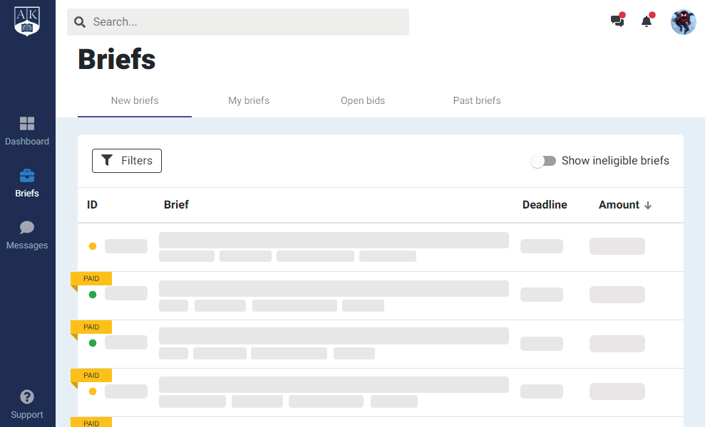 Researcher control panel